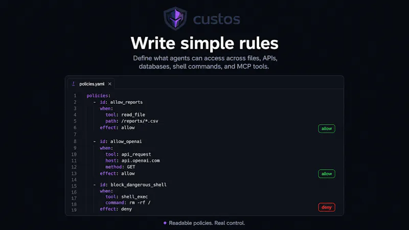 Custos — The bouncer for your AI agents screenshot 3
