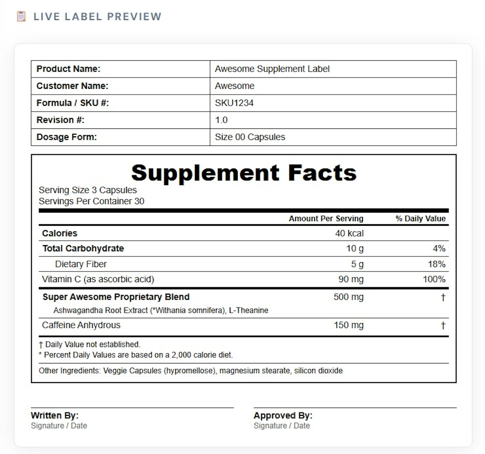 Free Supplement Facts Label Creator screenshot 1