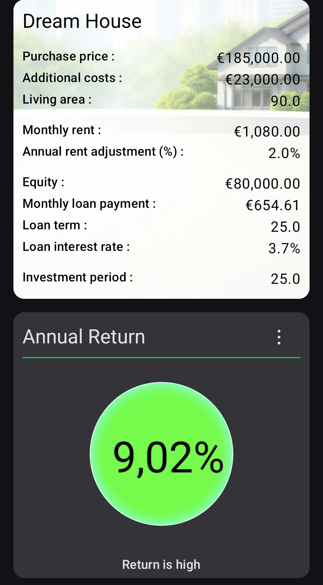 Immoinvest - Real estate calculations  - Screenshot 3 showing product features and functionality