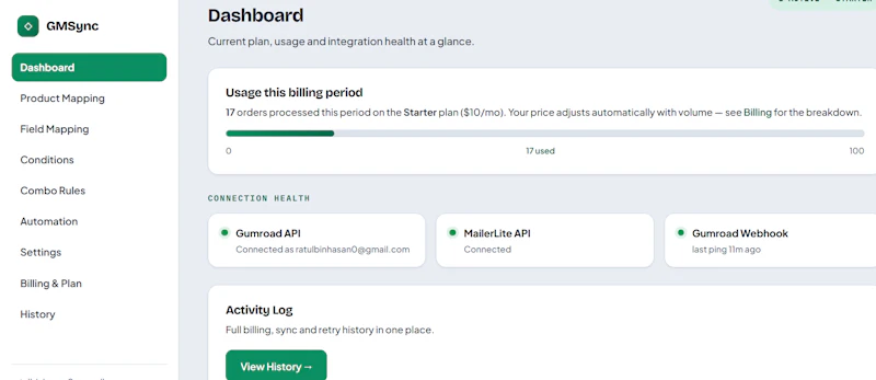 Gumroad Mailerlite Integration screenshot 1