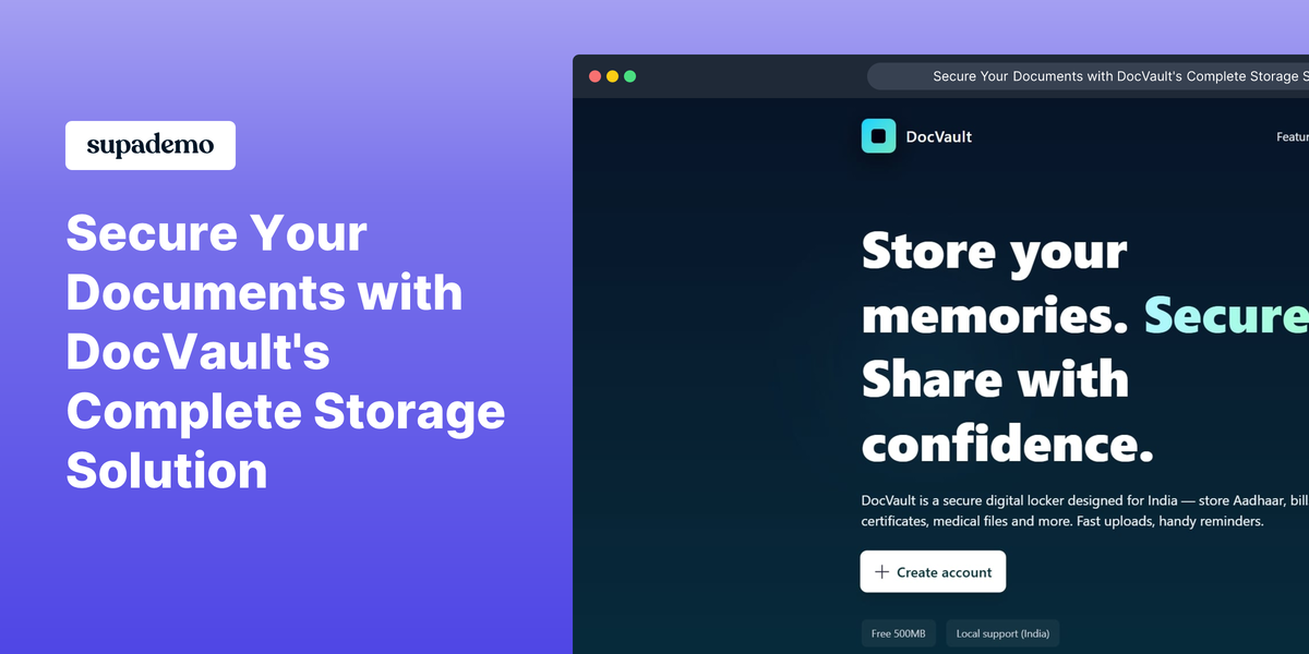 DocVault - Main product screenshot demonstrating key features and user interface