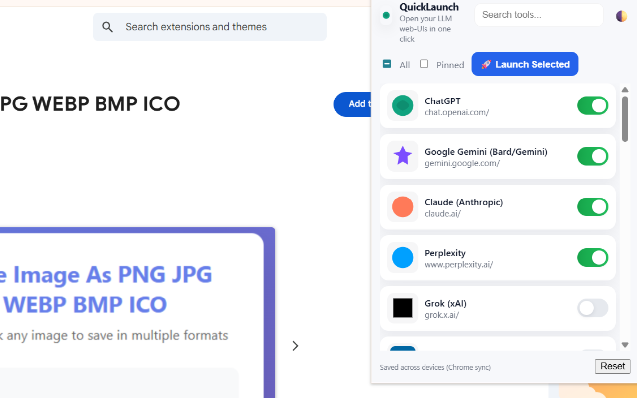 AI QuickLaunch - Main screenshot showing features and interface