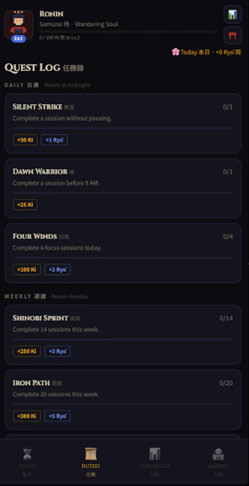 A Pomodoro timer levels up your samurai screenshot 4