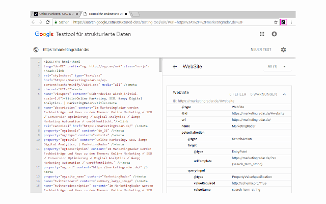 Structured Data Test with a single click