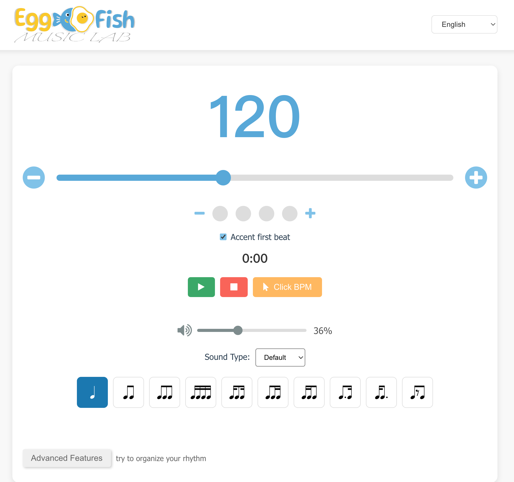Eggbis Metronom - kostenlos online Fortgeschrittene - Professionelles Metronome -Tool - anpassbare Rhythmusmuster Medien 1