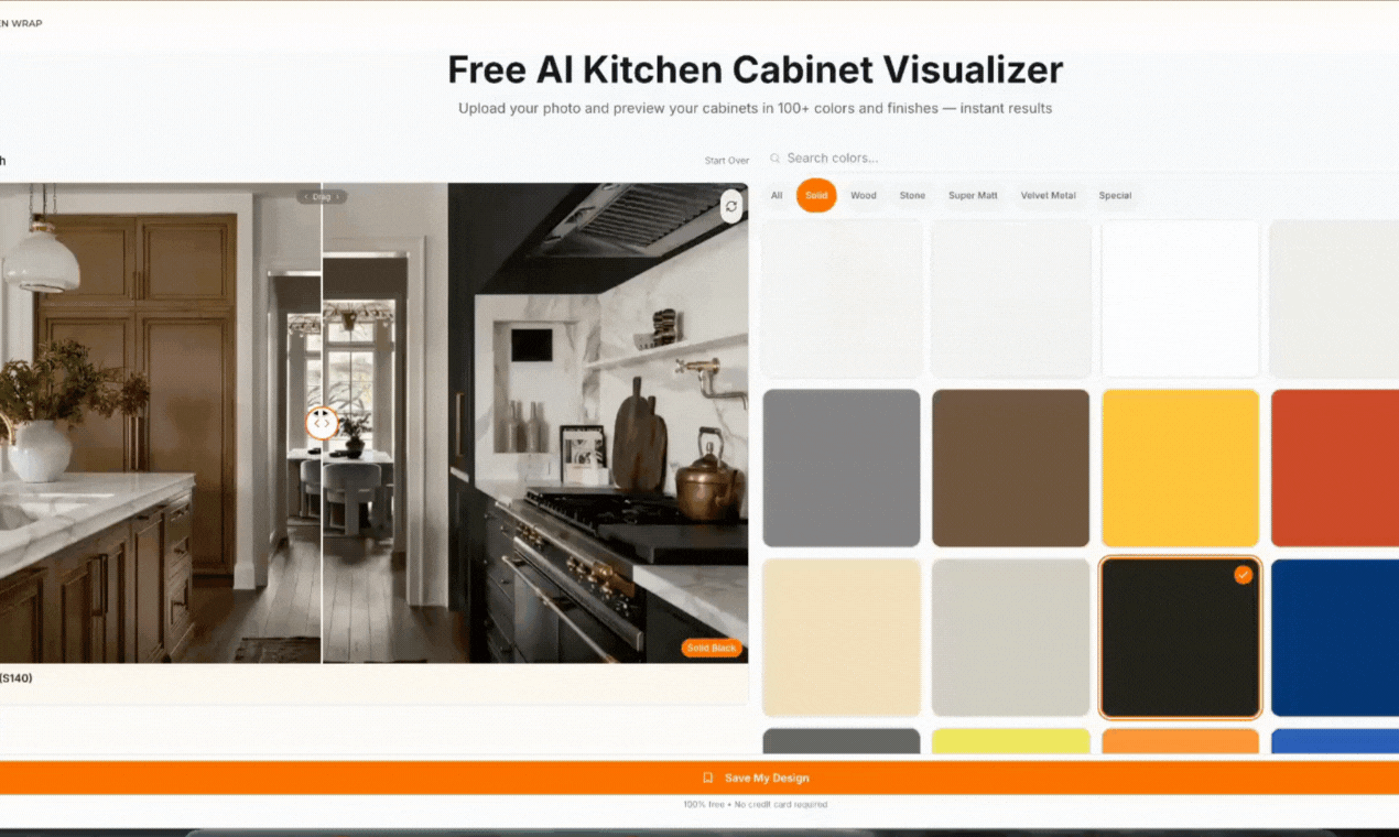 AI Kitchen Cabinet Visualizer - Main product screenshot demonstrating key features and user interface