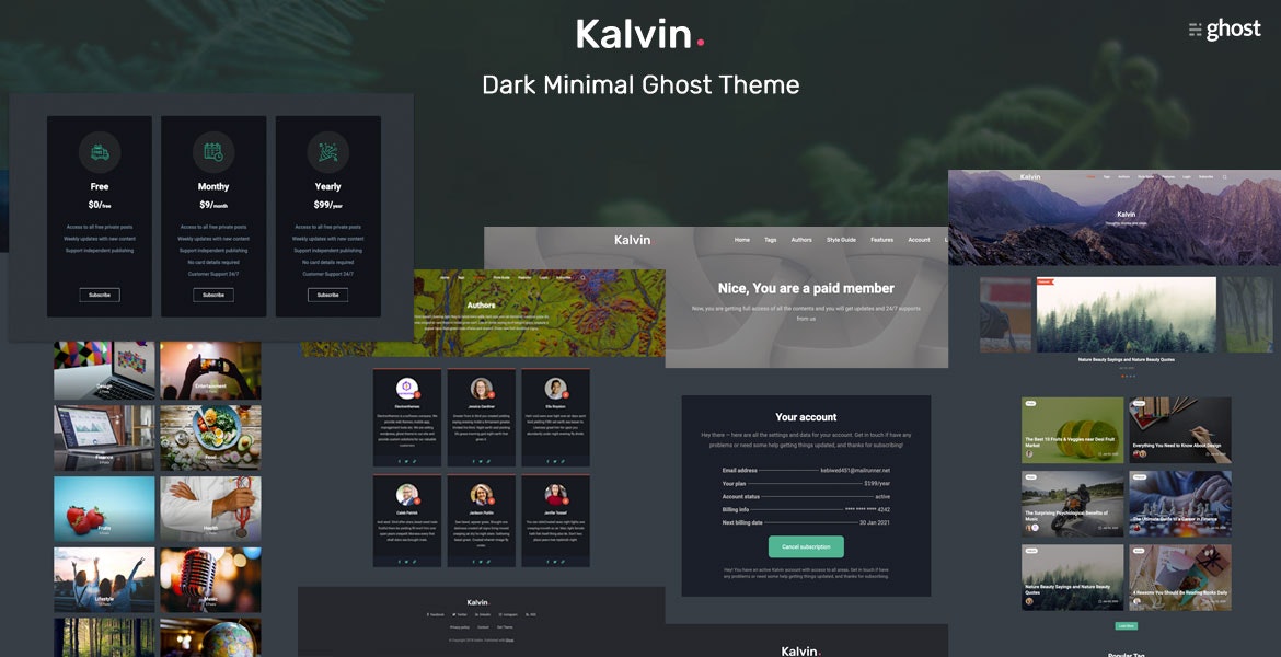 Kalvin Dark Minimal Ghost Theme
