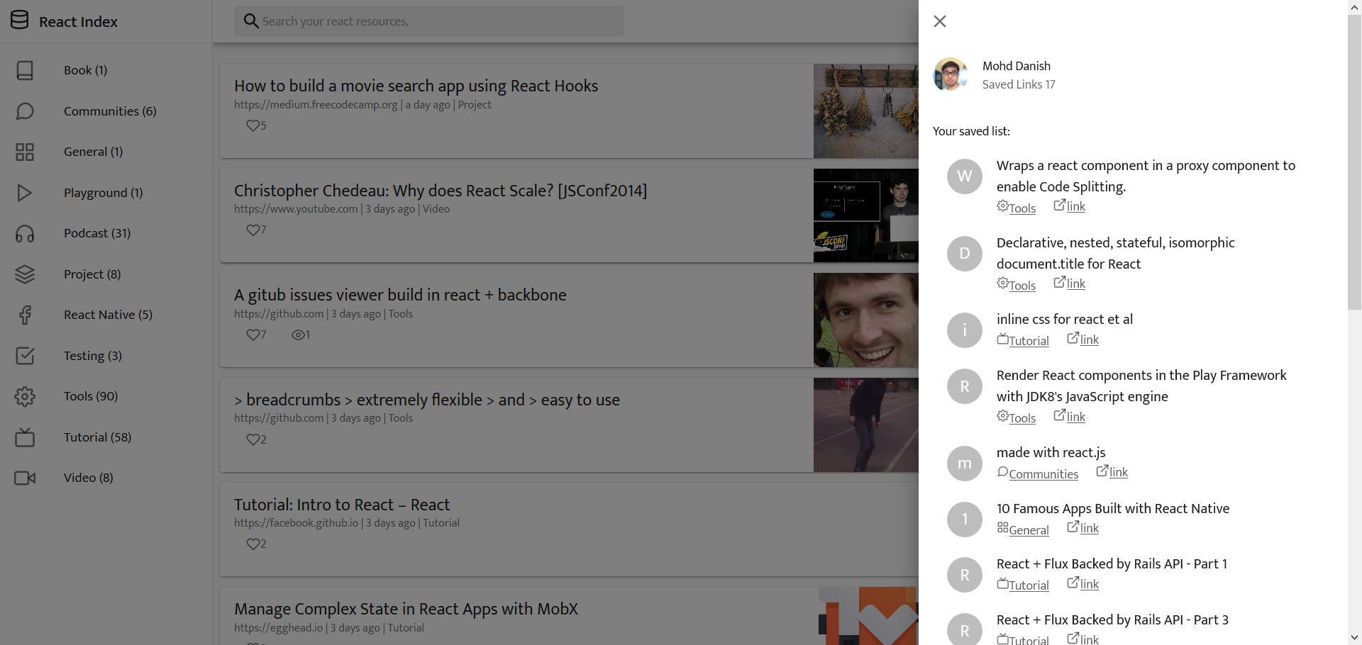 React Index gallery image