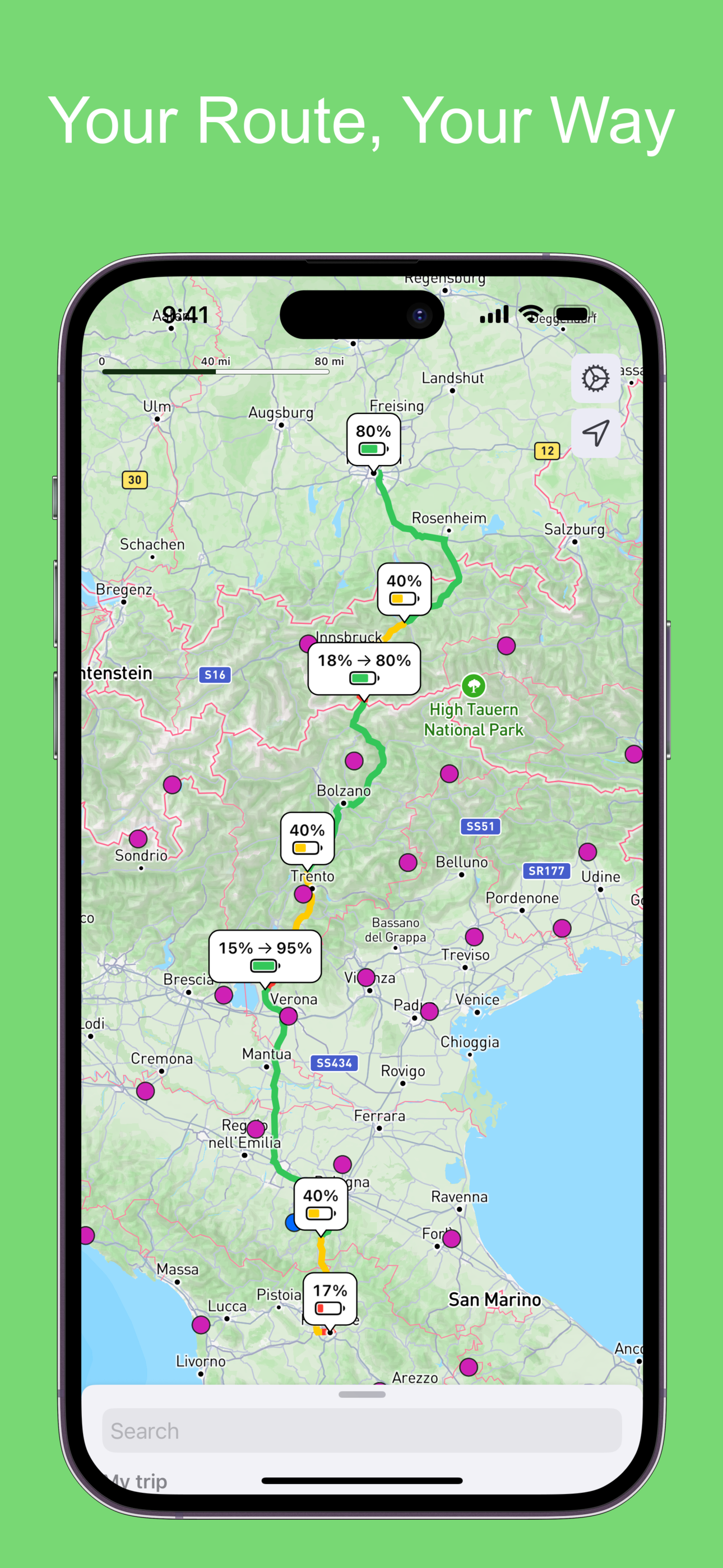 Ranger - EV Route Planner - Guarda il tuo percorso e scegli le tue fermate di ricarica media 4