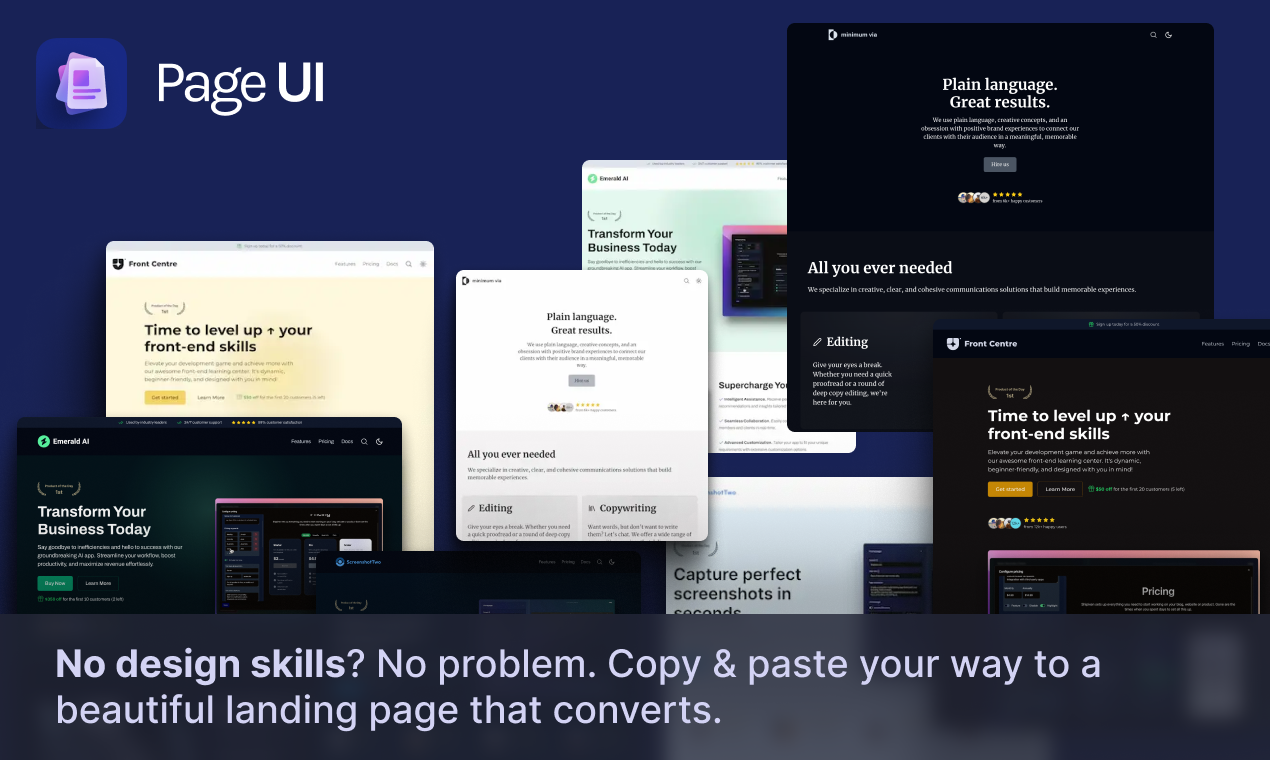 Page UI - Компоненты высокой конвертирующей целевой страницы для копирования и вставки медиа 3