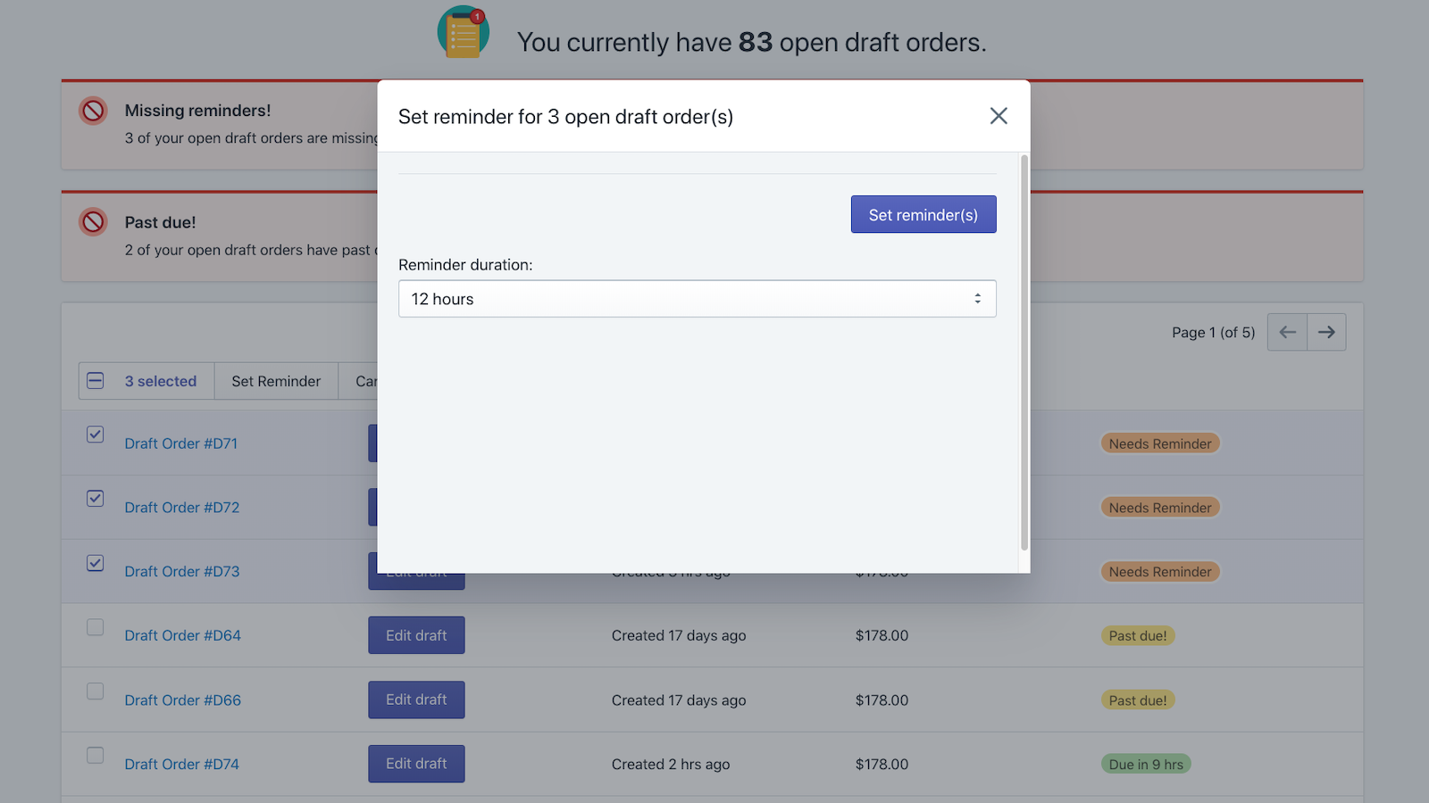Draft Order Reminders gallery image