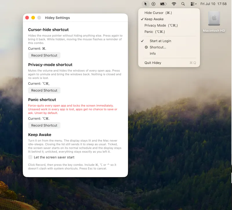 Hidey.app screenshot 1