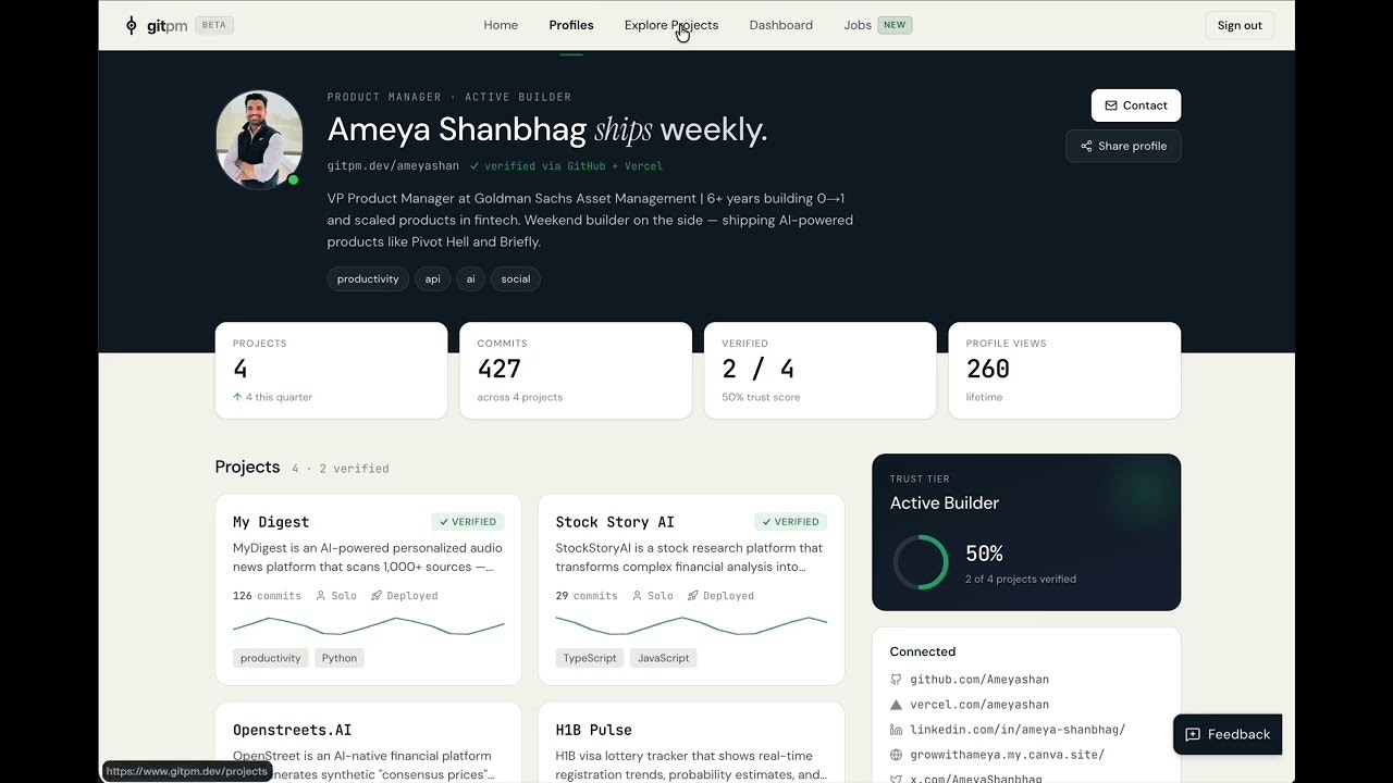 GitPM: The portfolio for PMs who ship gallery image