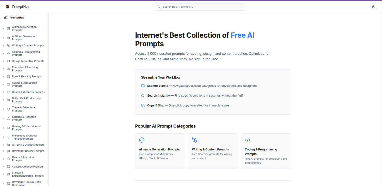 PromptHub - Main product screenshot demonstrating key features and user interface