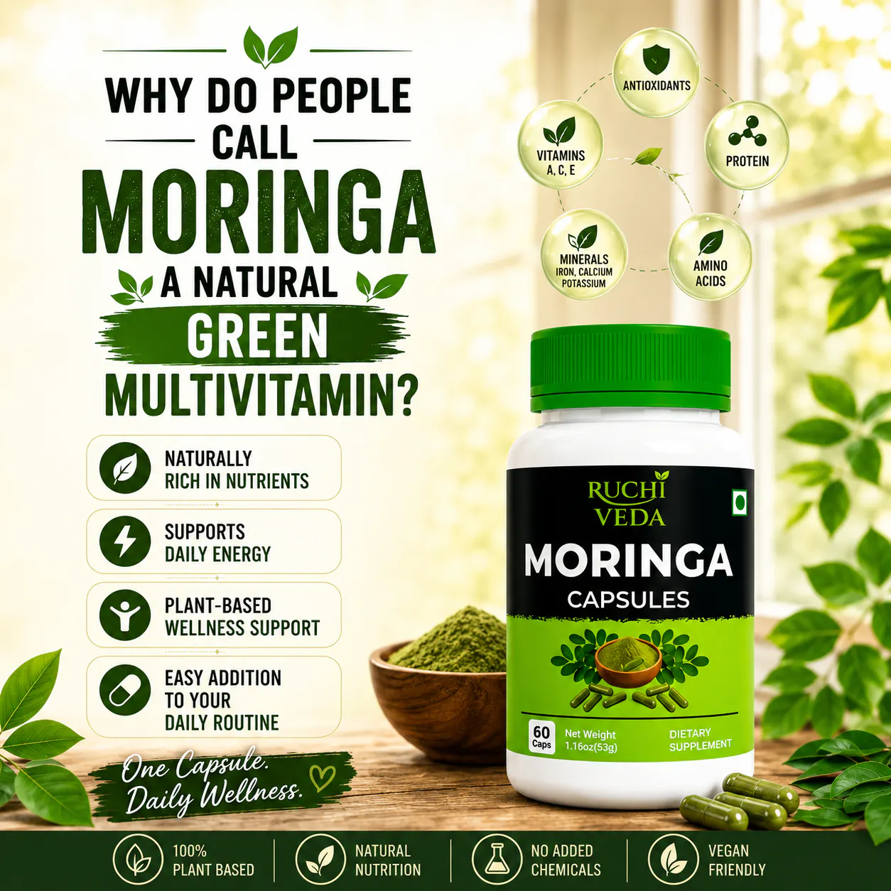 Pure Moringa Leaf Powder & Capsules