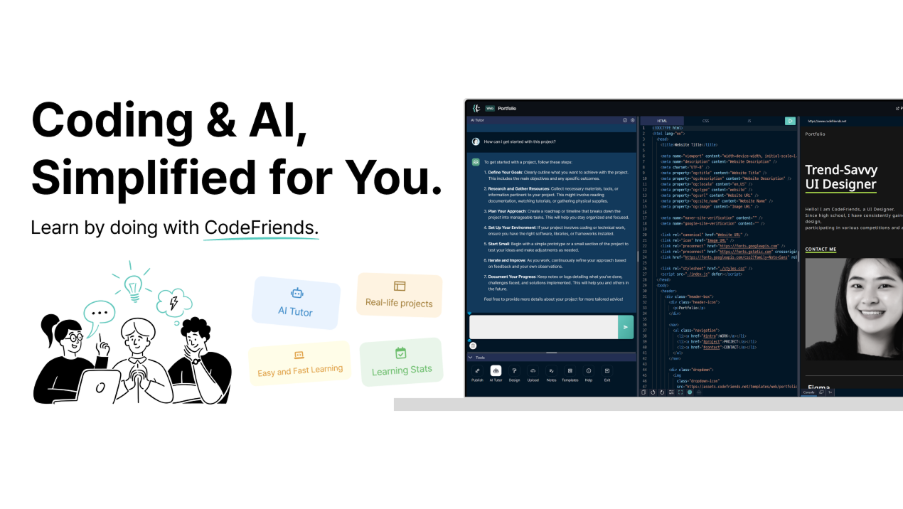 Mídia 2 de Codefriends |Plataforma de aprendizado - Aprenda codificação e IA, simplesmente.