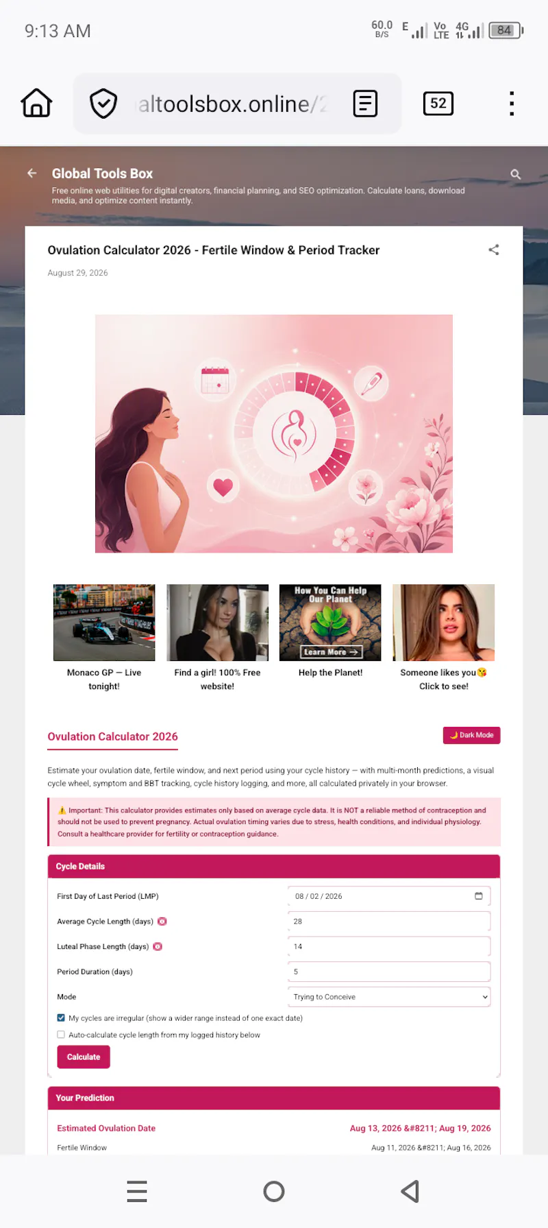 Ovulation Calculator  screenshot 1