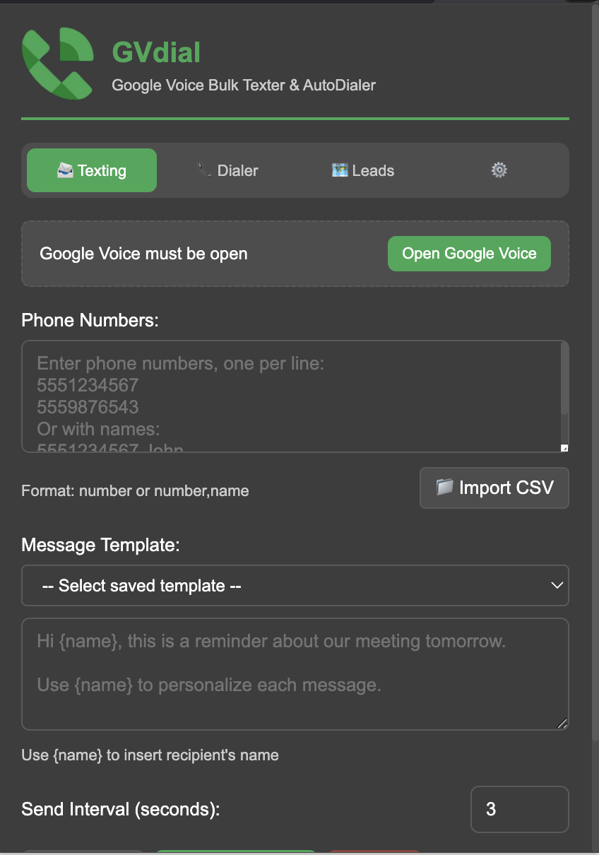 GVdial - Main product screenshot demonstrating key features and user interface