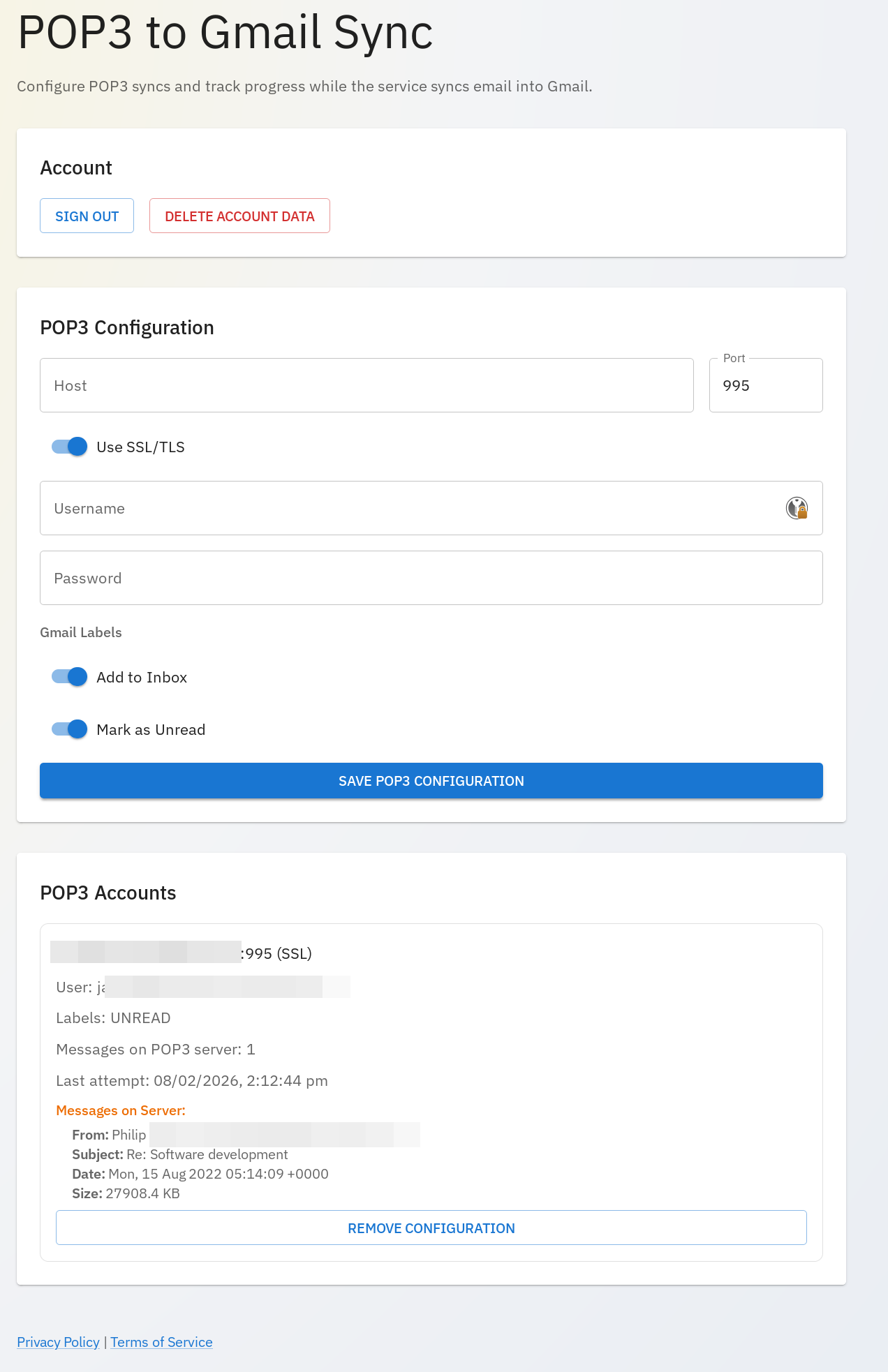 POP3 to Gmail Sync - Screenshot 2 showing product features and functionality