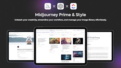 Midjourney Prime &amp; Style 界面的屏幕截图，包含有组织的提示和图像库