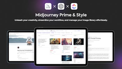 Скриншот интерфейса Midjourney Prime &amp; Style с упорядоченными подсказками и библиотекой изображений