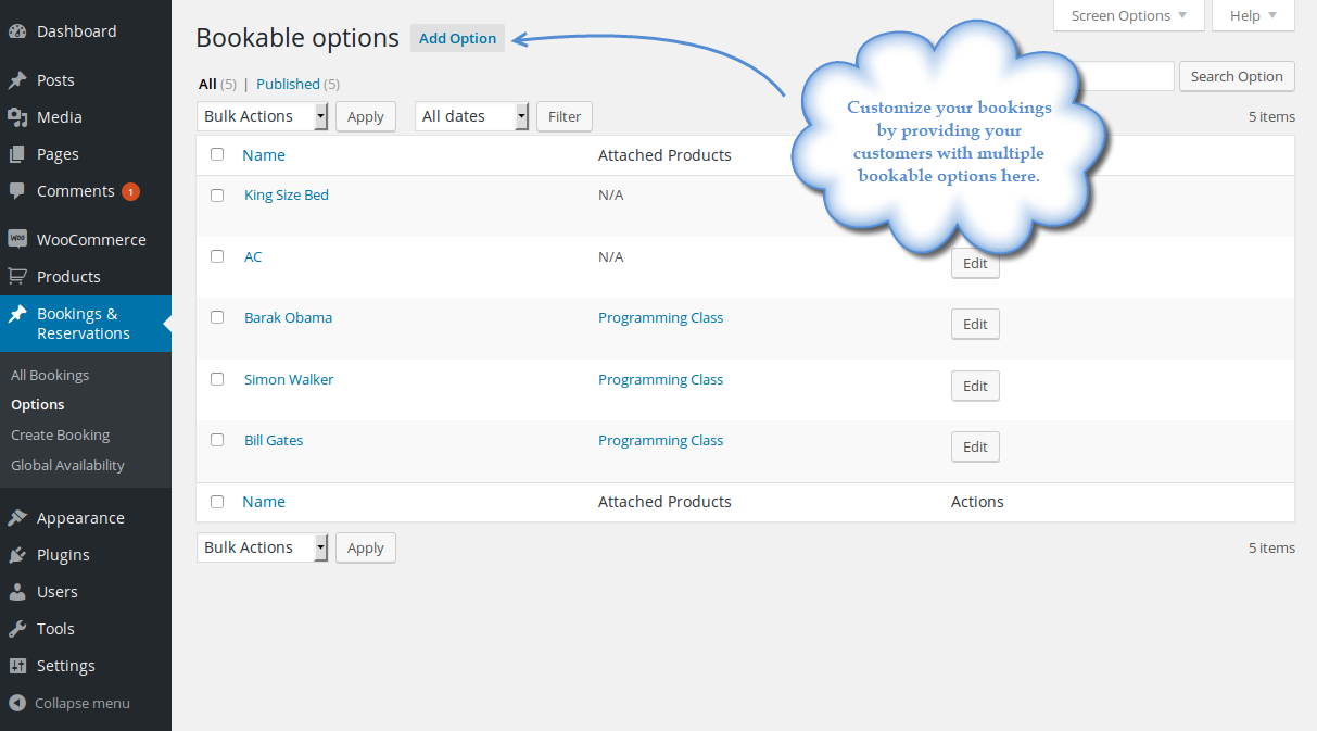 WooCommerce bookings and reservation gallery image