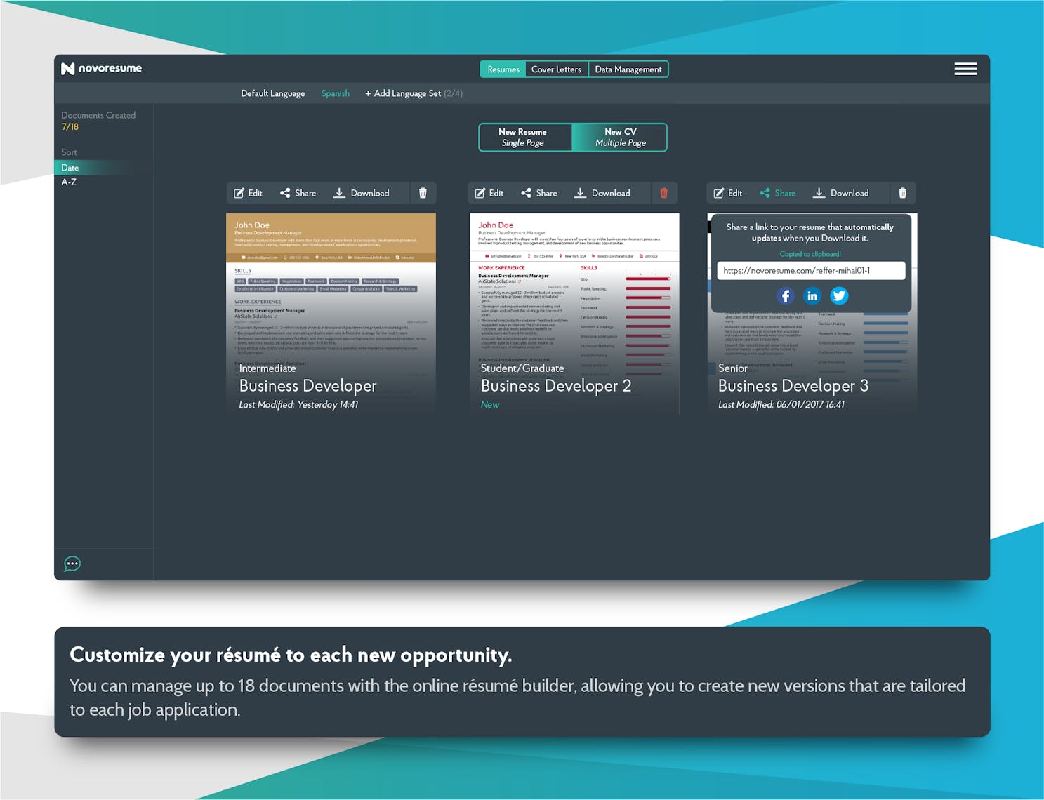 3. NovoResume Top 10 Free Online CV Maker