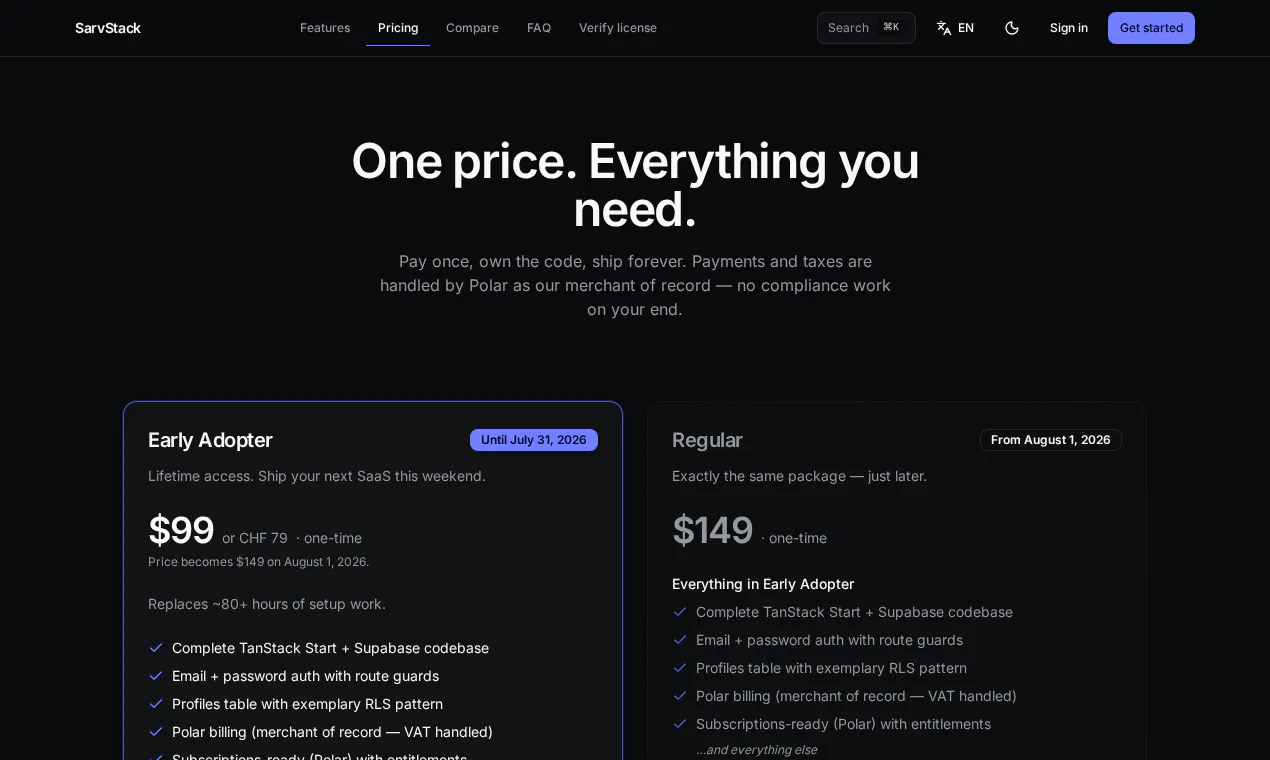 SarvStack - the agent-ready SaaS starter gallery image