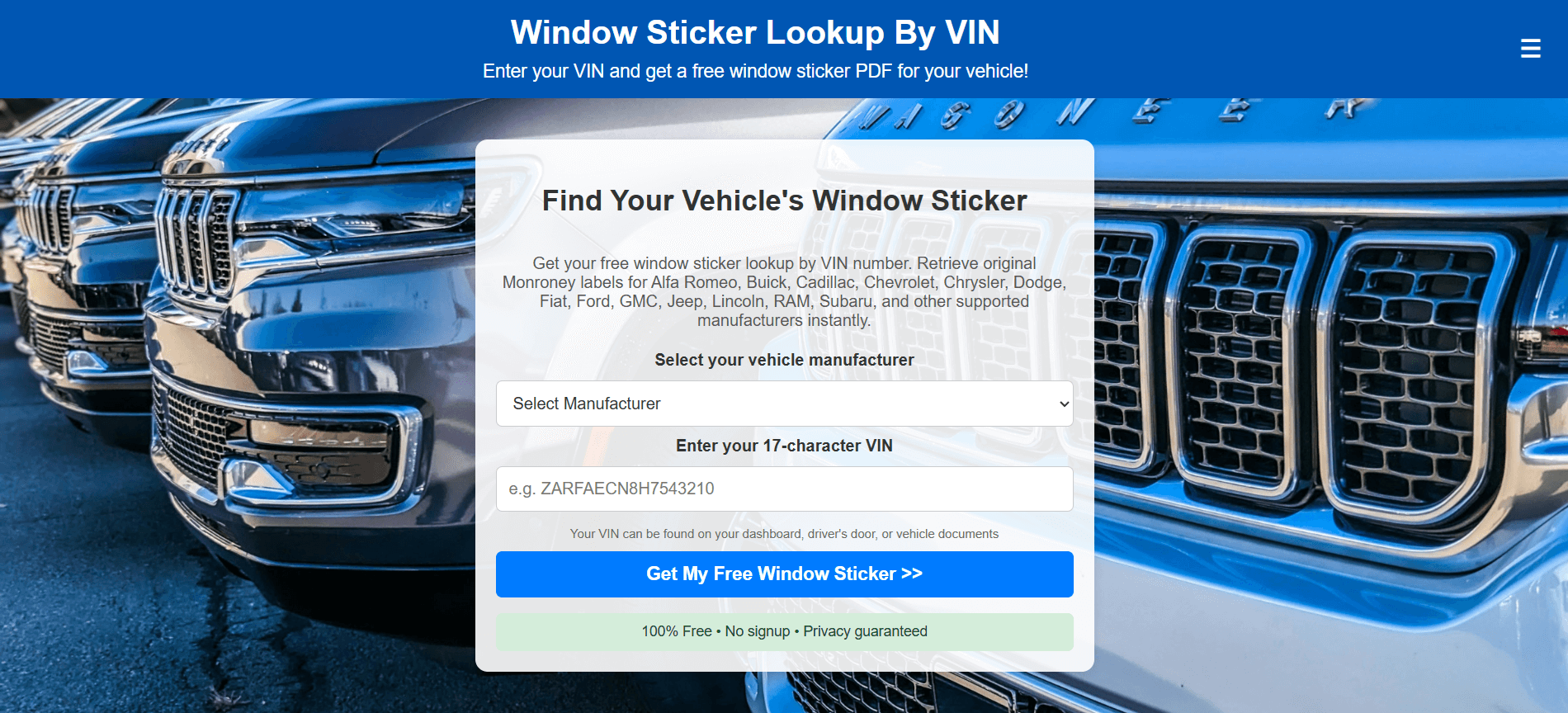 Window Sticker Lookup By VIN gallery image