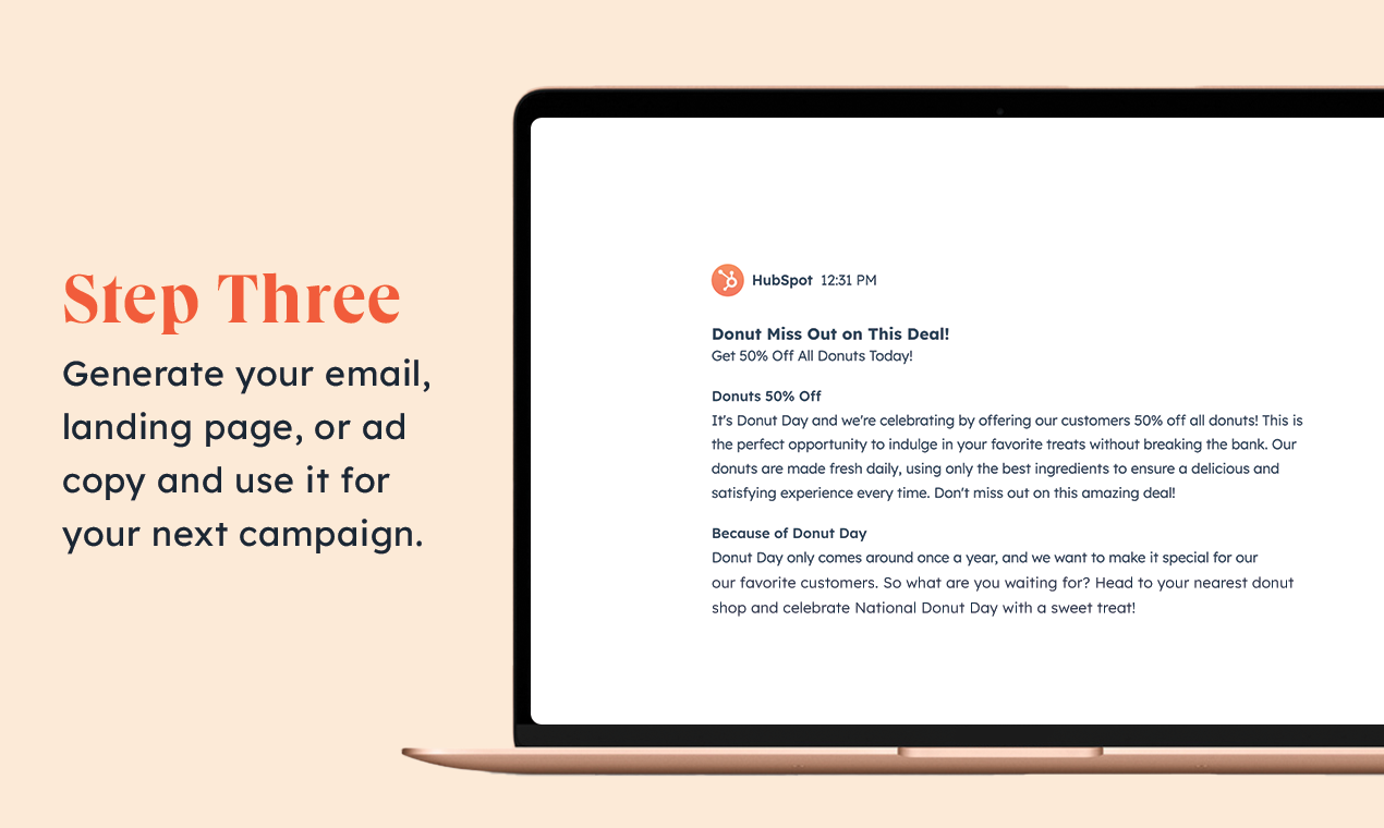 Kampagnenassistent von Hubspot - AI-betriebene Zielseite, Marketing-E-Mail und Google-Anzeigen Kopie Medien 4