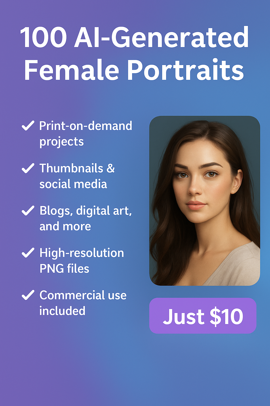 100 AI Female Portraits – Commercial Use media 1
