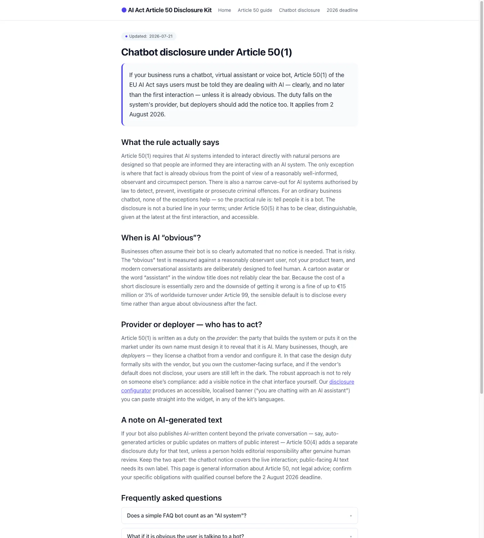 AI Act Article 50 Disclosure Kit screenshot 4