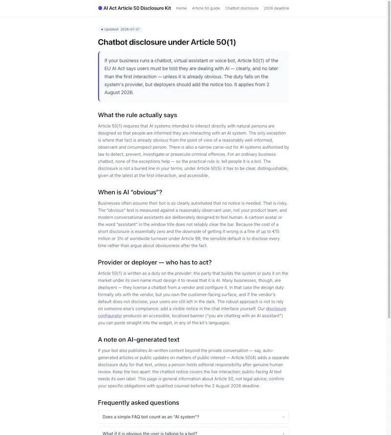 AI Act Article 50 Disclosure Kit screenshot 4