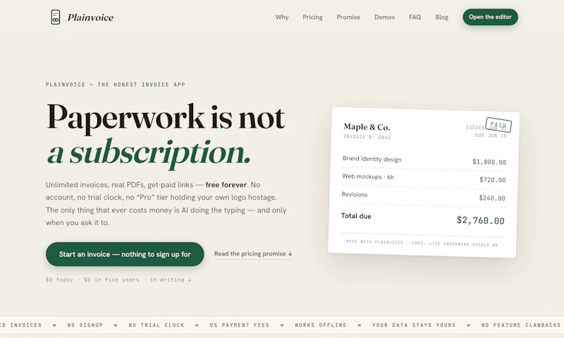 Plainvoice screenshot 1