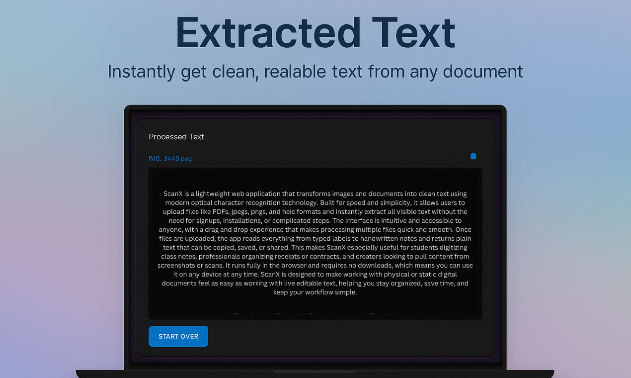 ScanX - Upload documents and get clean, extracted text. media 2