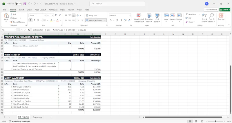 Bill to Excel screenshot 7