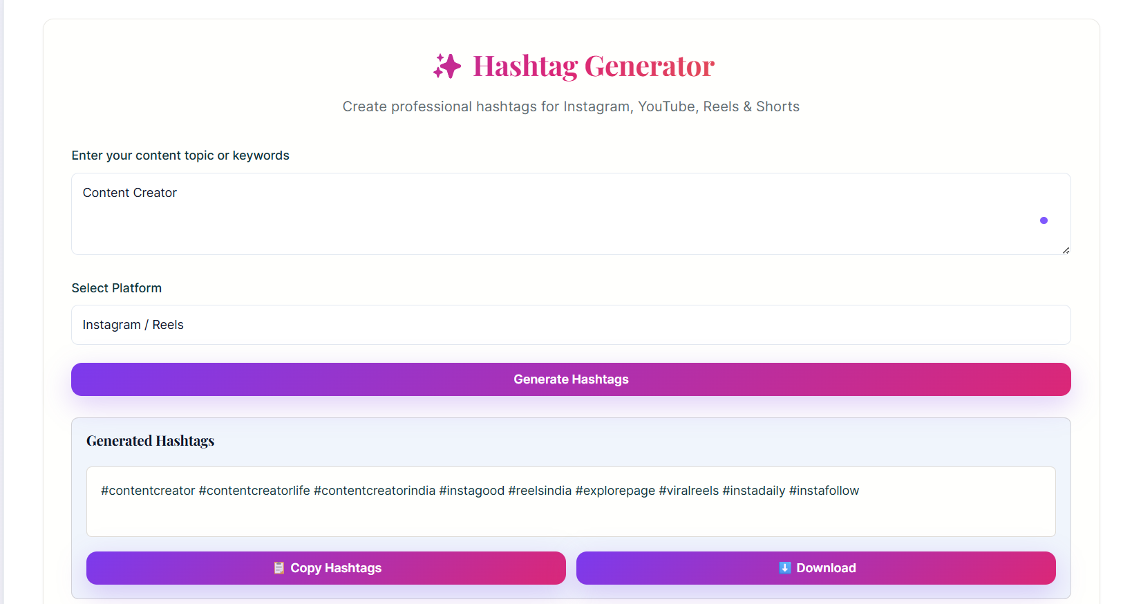 Free Hashtag Generator - Screenshot 2 showing product features and functionality