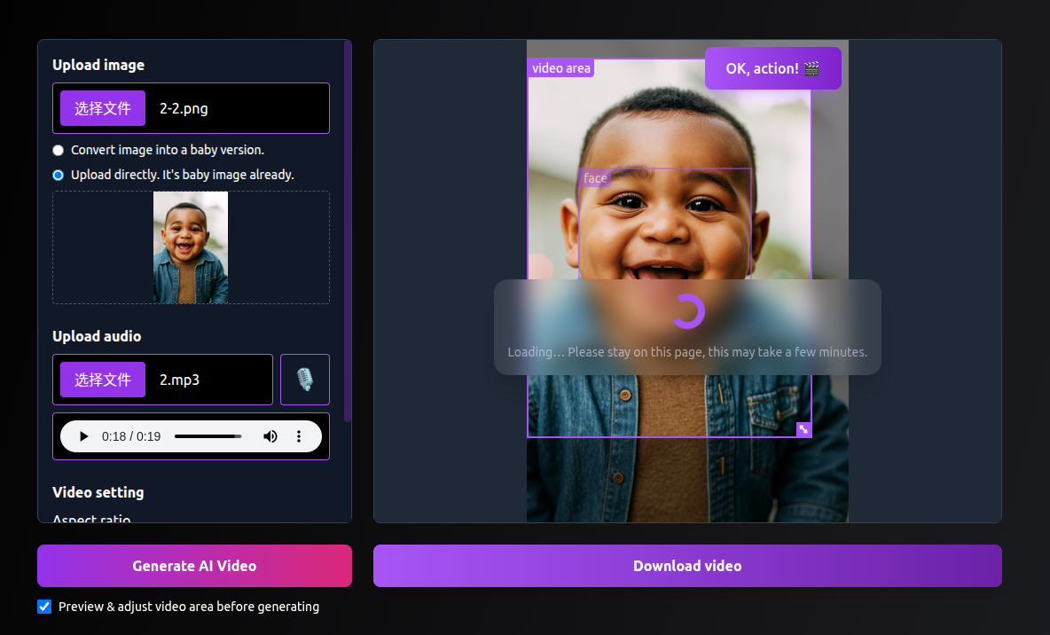 Media Penjana video bayi ai 1