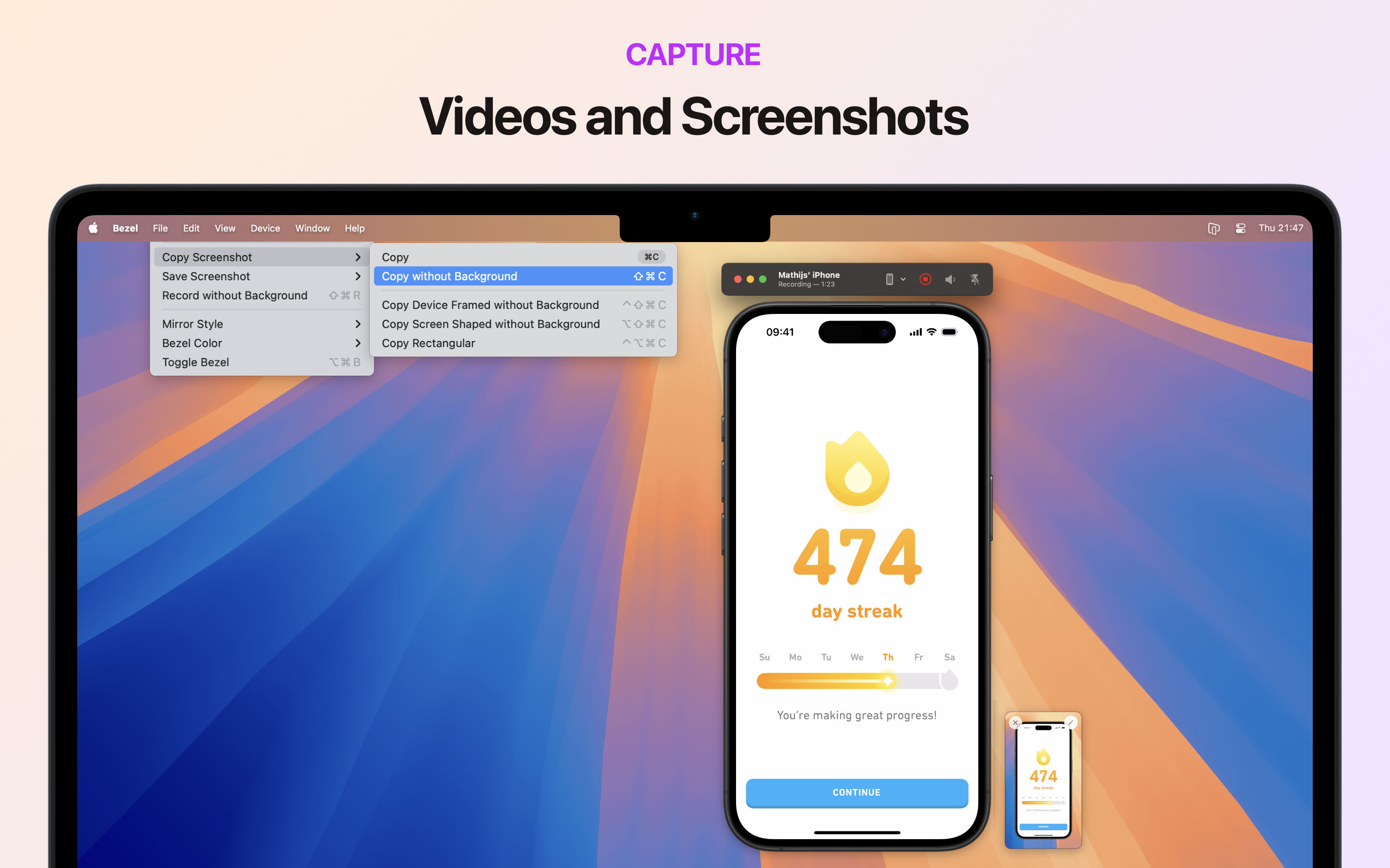 베젤 ples.0 - 전체 화면 iPhone 미러링 미디어 3
