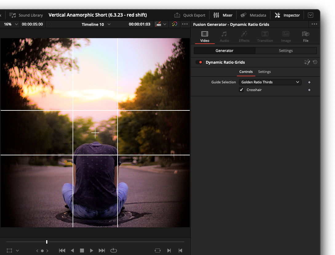 Media Grid Dinamik untuk DaVinci Resolve - Peraturan-pertiga & banyak lagi untuk sebarang nisbah aspek 3