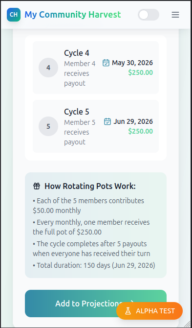 My Community Harvest Alpha - Screenshot 2 showing product features and functionality