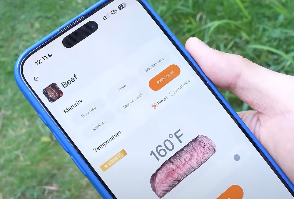 وسائط مقياس الحرارة اللاسلكي Inkbird INT-14-BW - مقياس حرارة اللحوم 4-probe مع Wi-Fi و Bluetooth 4