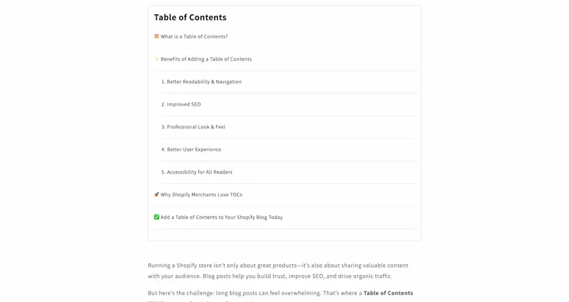 Shopify Table of Contents gallery image