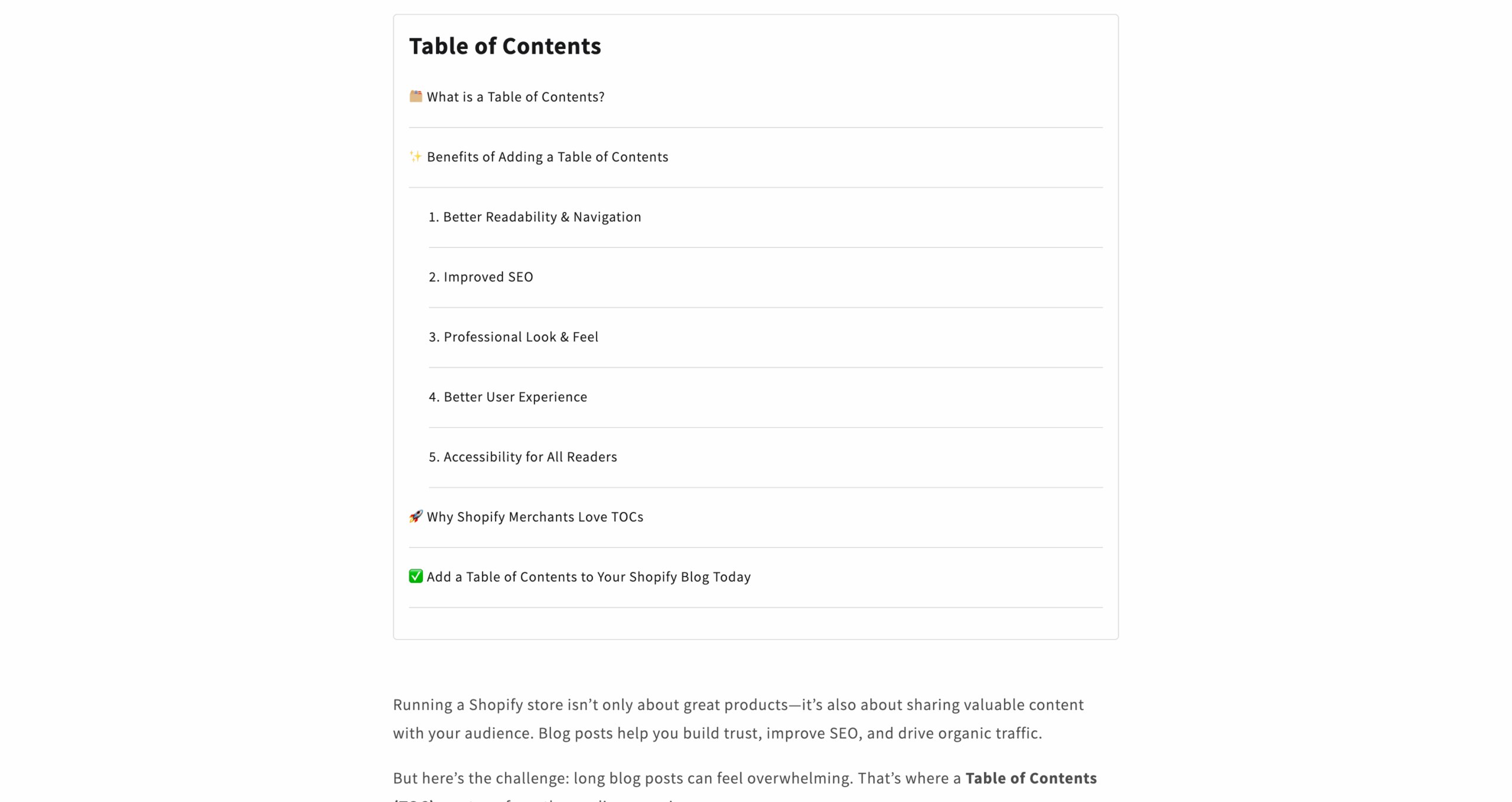 Média Shopify Table des matières - Faites des pages Shopify numérisables, structurées et conviviales. 2