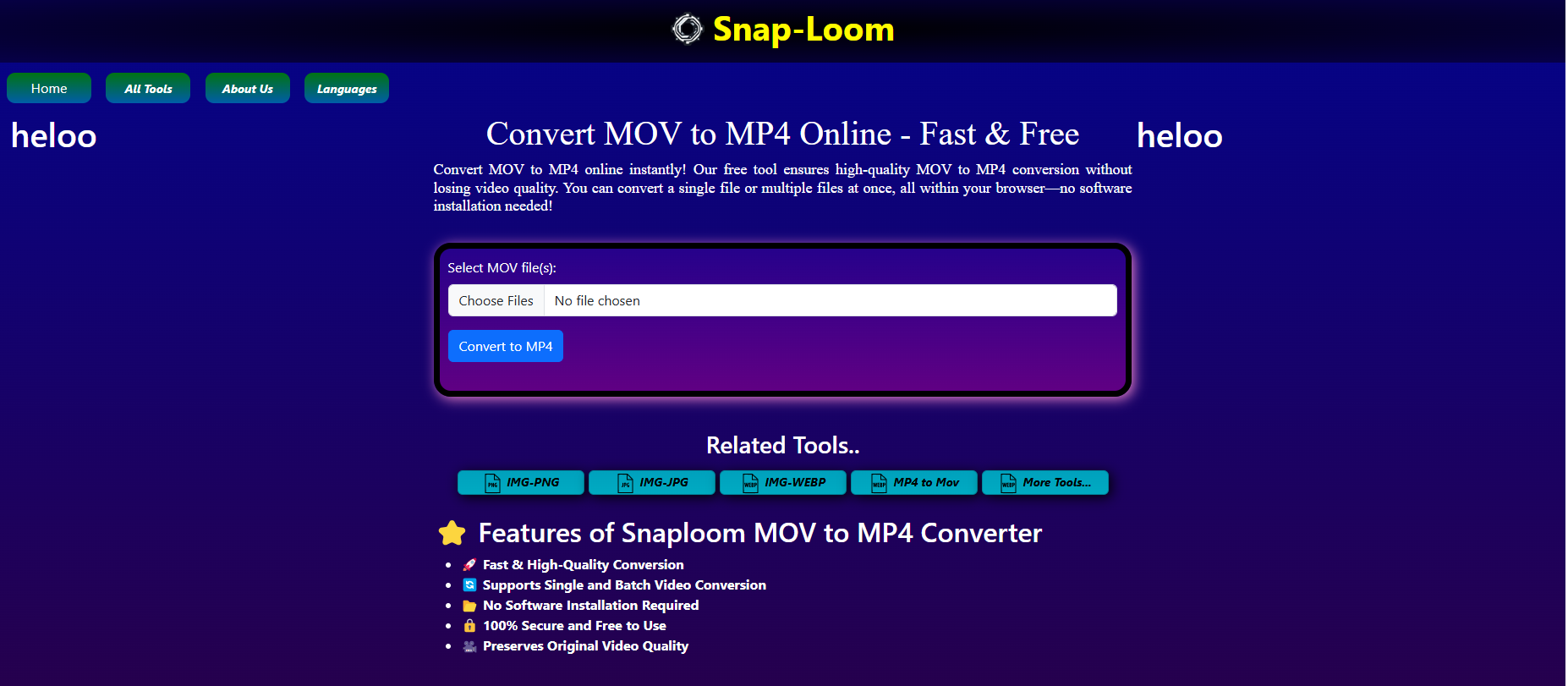 MP4 Dönüştürücüsüne Mov - Ücretsiz ve Hızlı Video Aracı |snaploom medya 2