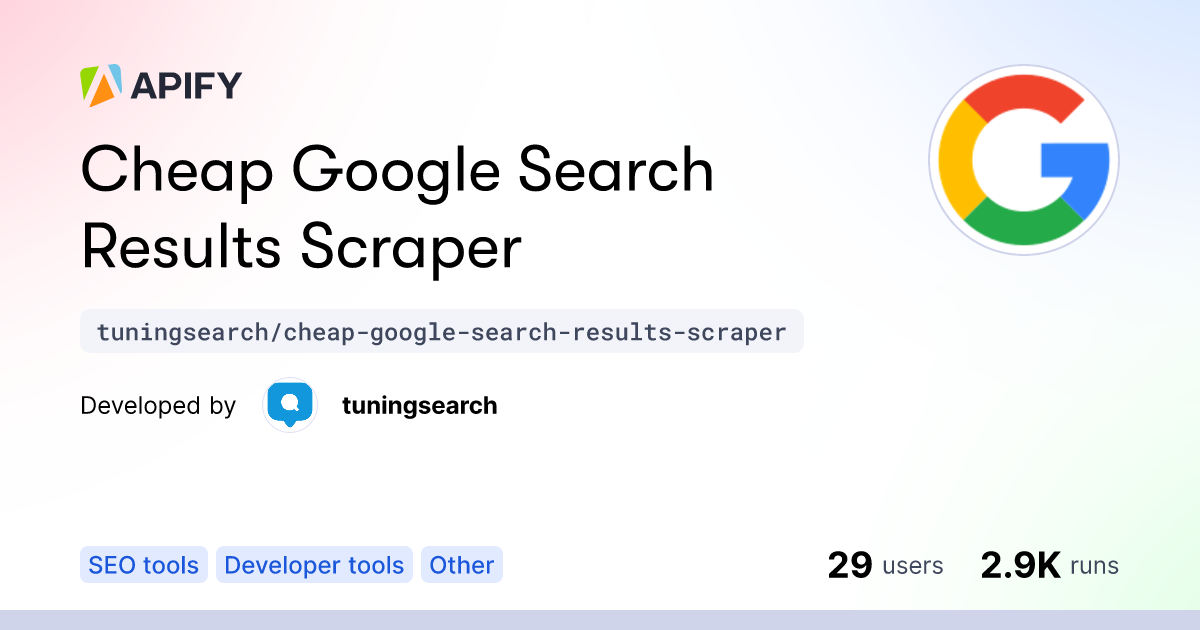 Günstige Google -Suchergebnisse Schaber - Scrape Google Suchergebnisse, Preisgestaltung $ 0,6 / 1.000 Ergebnisse Medien 1