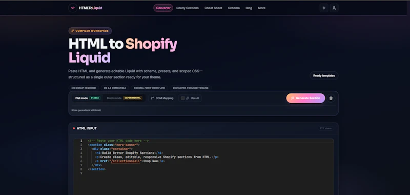 HTMLToLiquid Converter screenshot 1