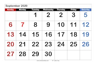September 2020 Printable Calendar gallery image