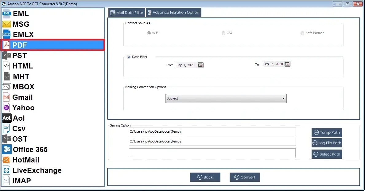 Note di loto convertitore NSF - Converti i file NSF in più formato file e client di posta elettronica media 4