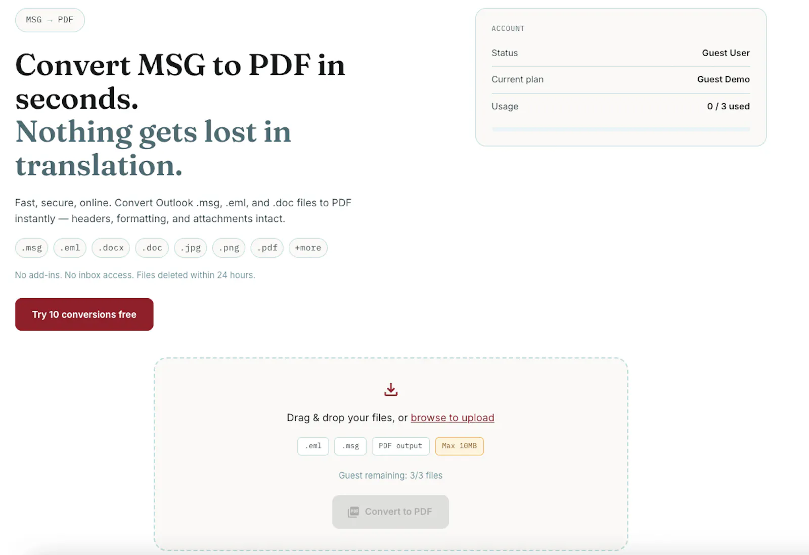 MSG to PDF Converter screenshot 3